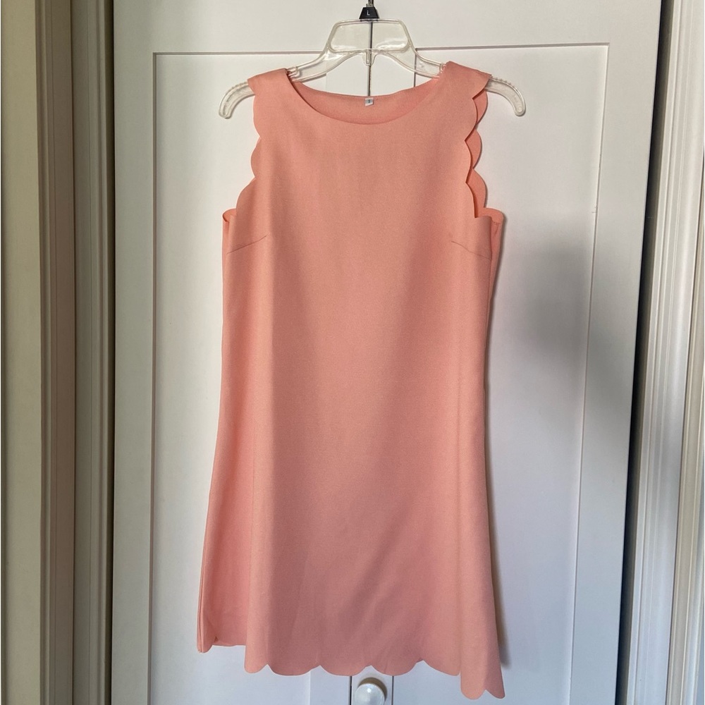 Light Pink Rose Scalloped Edge Mini Cocktail Wedding Dress